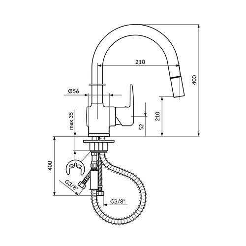 ROSAN CUBO ZA SUDOPERU IZVLAČNI PERLATOR 2 CEVI  JC38601 2