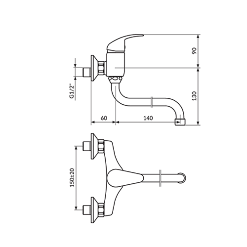 ROSAN PERLA ZA SUDOPERU ZIDNA 140MM  JP322014 2