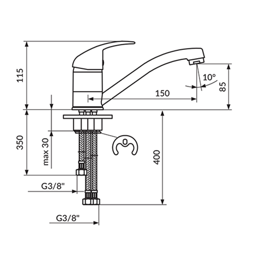 ROSAN PERLA ZA SUDOPERU KRATKA SA 3 CEVI  JP381083 2