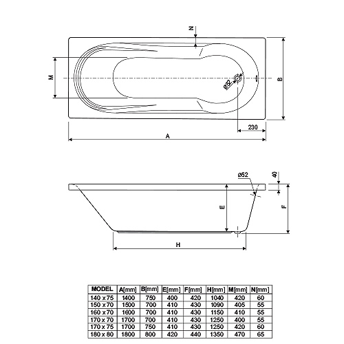 AQUAESTIL KADA MODENA 150 x 70 cm  6020940 3