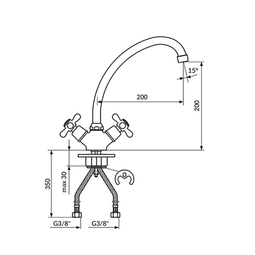 ROSAN NOSTALGIJA ZA SUDOPERU VISOKA 2 CEVI 200MM  N23020 2