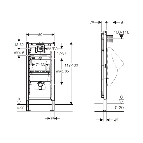 GEBERIT DUOFIX ELEMENT ZA PISOAR 112–130 cm UNIVERZALNI  111.620.00.1 2