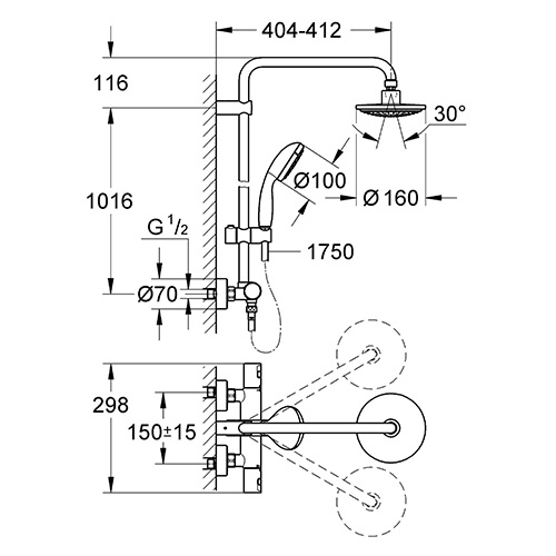 GROHE VITALIO 160 ZA TUŠ KADU TERMOSTATSKI SA USPONSKIM TUŠEM  27960000  2