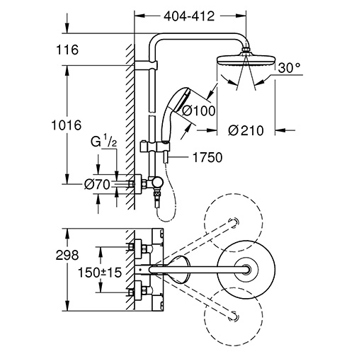 GROHE VITALIO 210 ZA TUŠ KADU TERMOSTATSKI SA USPONSKIM TUŠEM  27960001 2