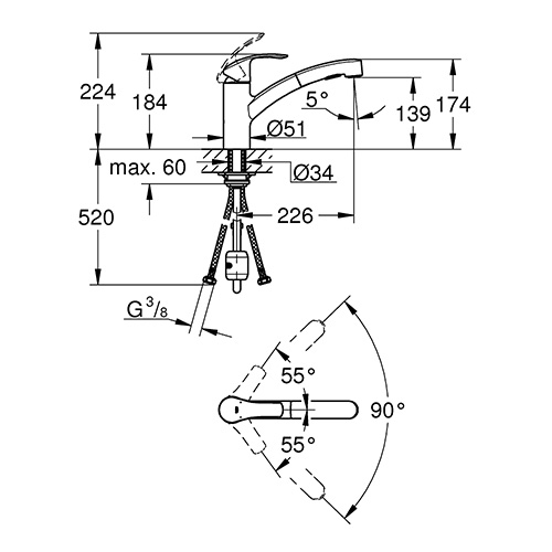 GROHE EUROSMART ZA SUDOPERU FRIZERSKA 2 CEVI  30305000 2