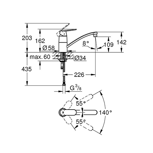 GROHE EUROSMART COSMOPOLITAN ZA SUDOPERU NISKA 2 CEVI  32842000 2