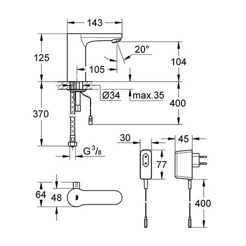 GROHE EUROSMART COSMOPOLITAN ZA LAVABO SA SENZOROM  36325000 2