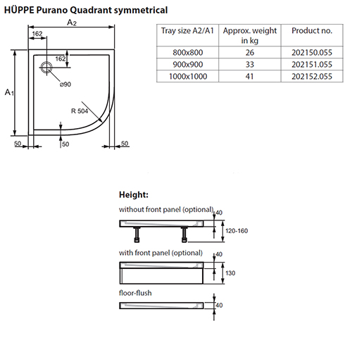 HUPPE PURANO TUŠ KADA  800 x 800  202150.055 2