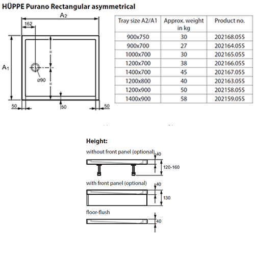 HUPPE PURANO TUŠ KADA  900 x 700  202164.055 3