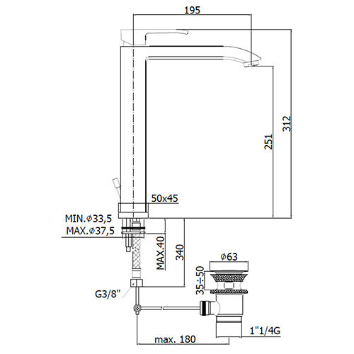 PAFFONI LEVEL BATERIJA ZA LAVABO VISOKA  LES085 2