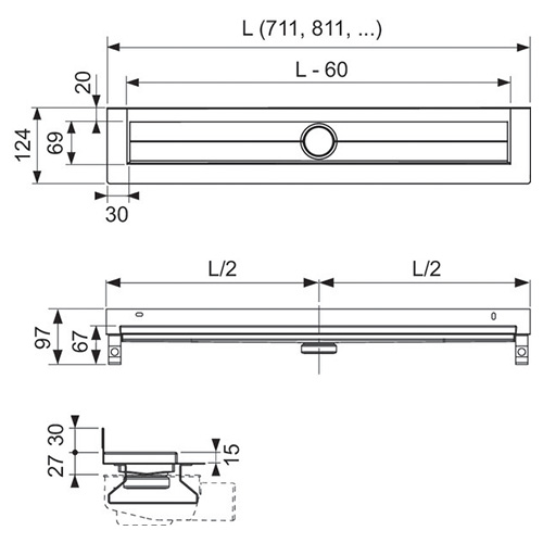 TECE DRAINLINE KANALICA  800 mm DO ZIDA  600801 2