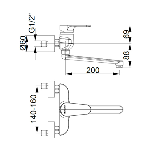 UNITAS INFINITY BATERIJA ZA SUDOPERU ZIDNA 200 mm  UH00201 2