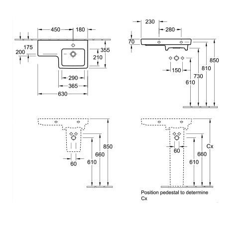 VILLEROY & BOCH SUBWAY 2.0 LAVABO 630 x 355 mm DESNI  41156R01 3