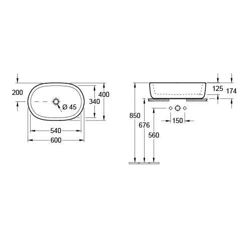 VILLEROY & BOCH ARCHITECTURA LAVABO 600 x 400 mm NADGRADNI  41266001 2