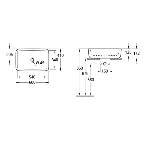 VILLEROY & BOCH ARCHITECTURA LAVABO 600 x 400 mm NADGRADNI  41276001 2