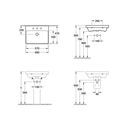 VILLEROY & BOCH AVENTO LAVABO 600 x 470 mm  41586001 2