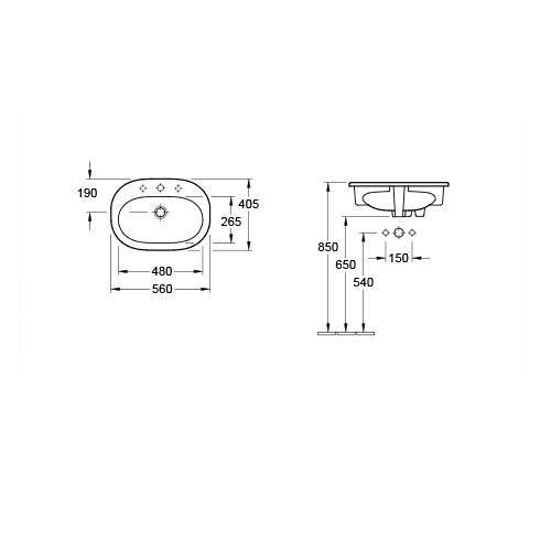 VILLEROY & BOCH O.NOVO LAVABO 560 x 405 mm UGRADNI  41615601 3