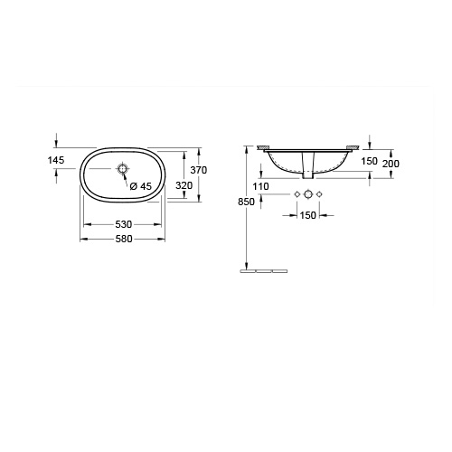 VILLEROY & BOCH O.NOVO LAVABO 530 x 320 mm PODGRADNI  41625001 2