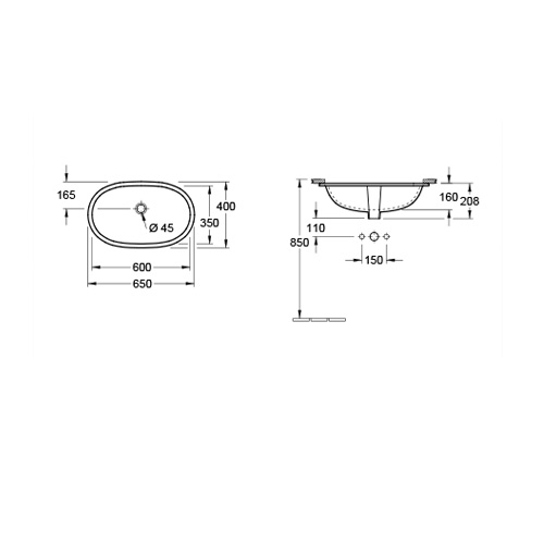 VILLEROY & BOCH O.NOVO LAVABO 600 x 350 mm PODGRADNI 41626001 3