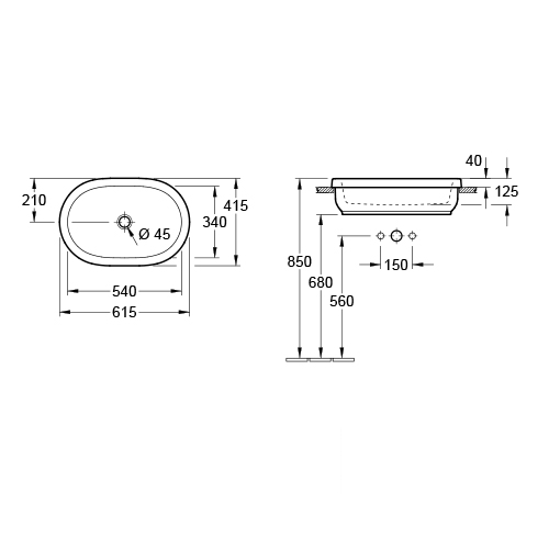 VILLEROY & BOCH ARCHITECTURA LAVABO 615 x 415 mm UGRADNI  41666001 2