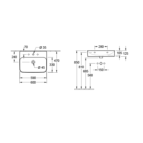 VILLEROY & BOCH FINION LAVABO 600 x 470 mm  416860R1 2