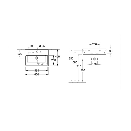 VILLEROY & BOCH MEMENTO LAVABO  600 x 420 mm  51336101 2