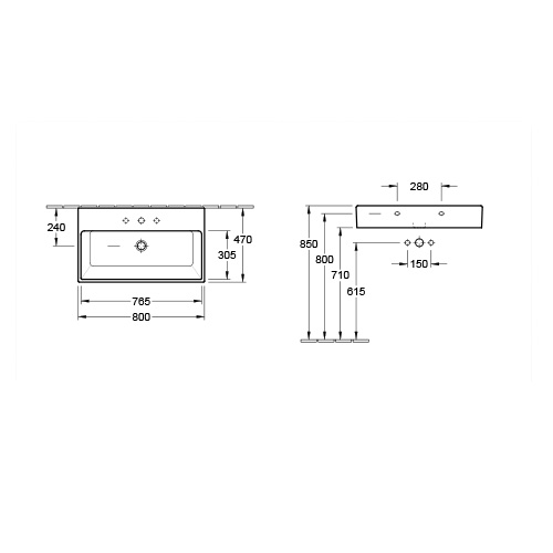 VILLEROY & BOCH MEMENTO LAVABO  800 x 470 mm  51338101 2