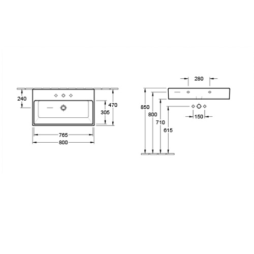 VILLEROY & BOCH MEMENTO LAVABO  800 x 470 mm  51338501 2