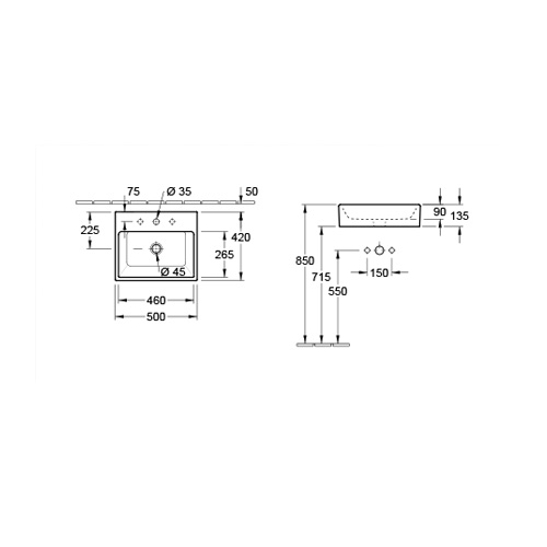 VILLEROY & BOCH MEMENTO LAVABO  500 x 420 mm NADGRADNI  51355001 2