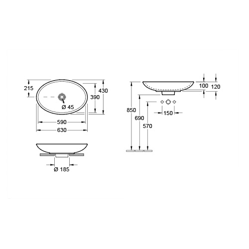 VILLEROY & BOCH LOOP & FRIENDS LAVABO 630 x 430 mm NADGRADNI  51511001 4