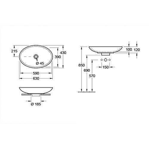 VILLEROY & BOCH LOOP & FRIENDS LAVABO 630 x 430 mm NADGRADNI  51511101 2