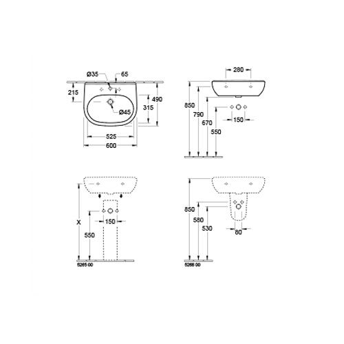 VILLEROY & BOCH O.NOVO LAVABO 600 x 490 mm  51606001 4