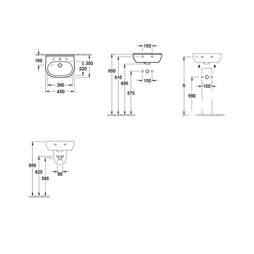 VILLEROY & BOCH O.NOVO LAVABO 450 x 350 mm  53604501 3