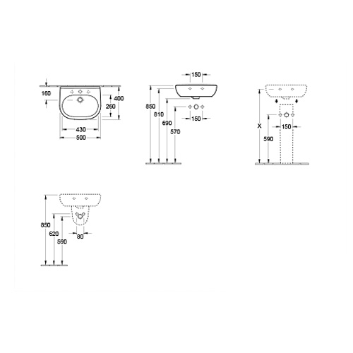 VILLEROY & BOCH O.NOVO LAVABO 500 x 400 mm  53605001 3