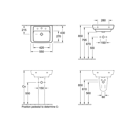 VILLEROY & BOCH SUBWAY LAVABO 550 x 430 mm  61365501 2