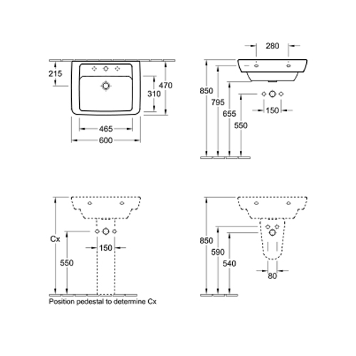 VILLEROY & BOCH SUBWAY LAVABO 600 x 470 mm  61366001 5