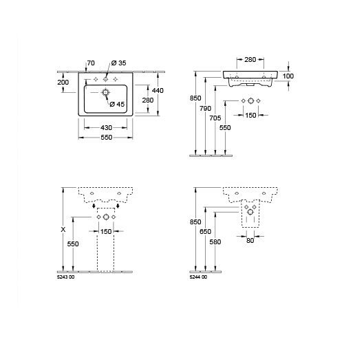 VILLEROY & BOCH SUBWAY 2.0 LAVABO 550 x 440 mm  71135501 2