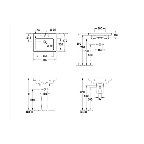 VILLEROY & BOCH SUBWAY 2.0 LAVABO 600 x 470 mm  71136101 2