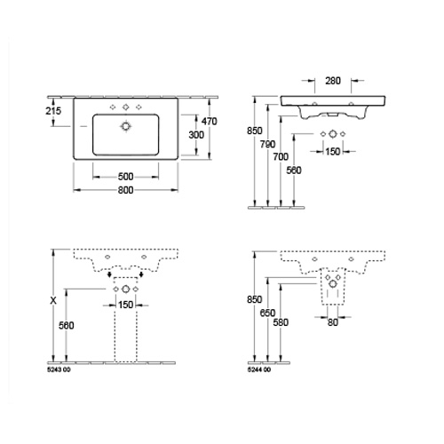 VILLEROY & BOCH SUBWAY 2.0 LAVABO 800 x 470 mm  71758001 5