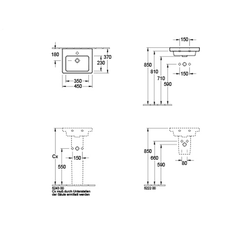 VILLEROY & BOCH SUBWAY 2.0 LAVABO 450 x 370 mm  73154501 2