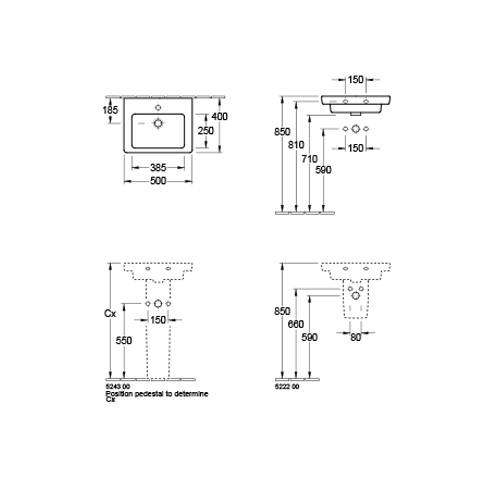 VILLEROY & BOCH SUBWAY 2.0 LAVABO 500 x 400 mm  73155001 2