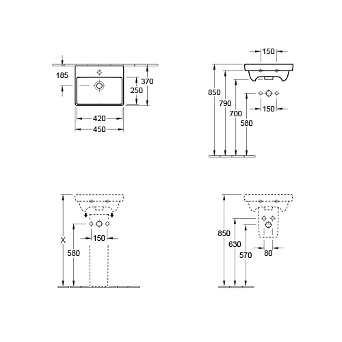 VILLEROY & BOCH AVENTO LAVABO 450 x 370 mm  73584501 3