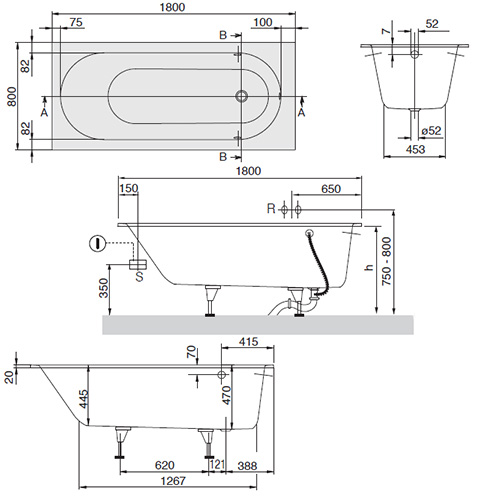 VILLEROY & BOCH KADA OBERON 1800 x 800 mm  UBQ180OBE2V-01 4