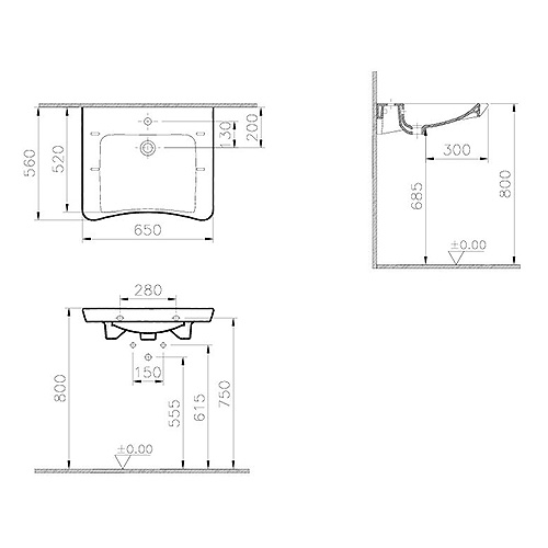 VITRA S20 LAVABO 65 cm INVALIDSKI  5291B003-0001 2