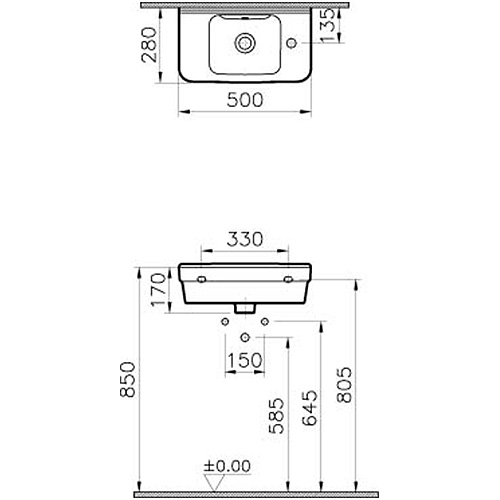 VITRA S50 LAVABO 50cm DESNI  5344L003-0029 2