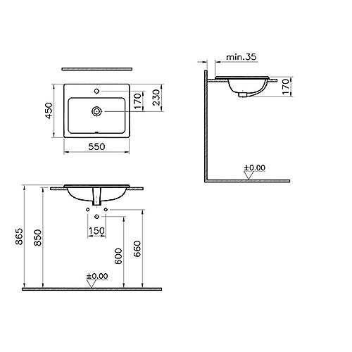 VITRA S20 LAVABO UGRADNI 55 cm  5465B003-0001 2