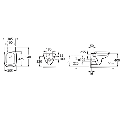 ROCA DEBBA SQUARE WC ŠOLJA KONZOLNA RIMLESS  A34699L000 2