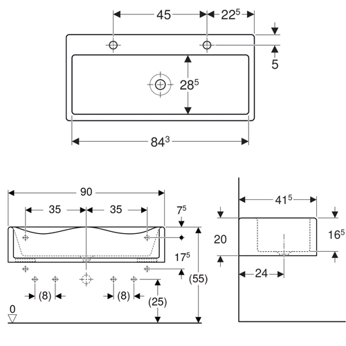 GEBERIT BAMBINI  LAVABO ZA DECU 900x415 ZA DVE BATERIJE  430200016 3