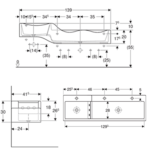 GEBERIT BAMBINI  LAVABO ZA DECU ZA TRI BATERIJE 1390X415 DESNI  430350016 4