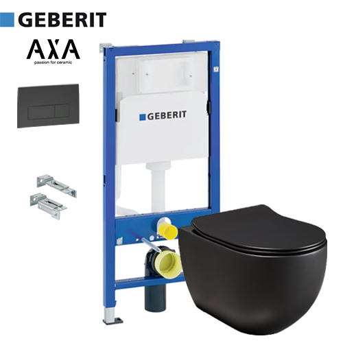 GEBERIT UGRADNI VODOKOTLIĆ SET AXA GLOMP WC ŠOLJA SA SOFT CLOSE DASKOM + TIPKA CRNA MAT 1